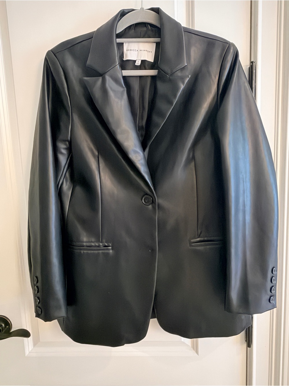Rebecca Minkoff Black Faux Leather Blazer Jacket Size Small Chic Minimalist